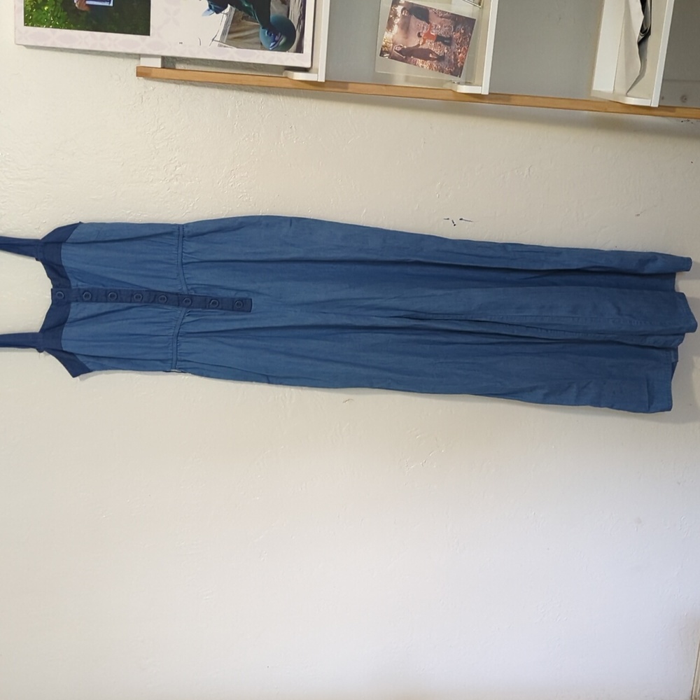ModCloth cotton blue chambray wide leg jumpsuit in size S
